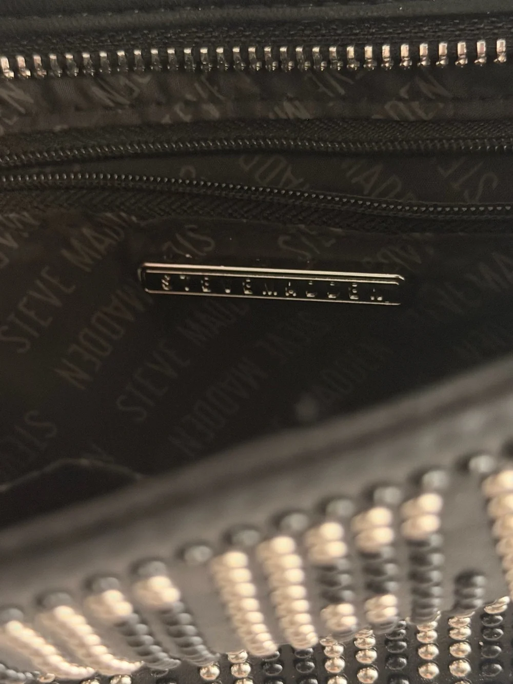 Steve Madden Black Studded Messenger with Silver Chain